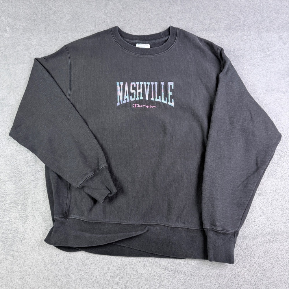 Champion Reverse Weave Nashville Sweatshirt Black Graphic Pullover Large